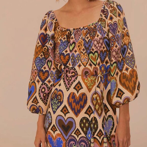 FARM Rio Dresses & Skirts - NWT Farm Rio Cream Hearts Ikat Square Neckline Mini Dress